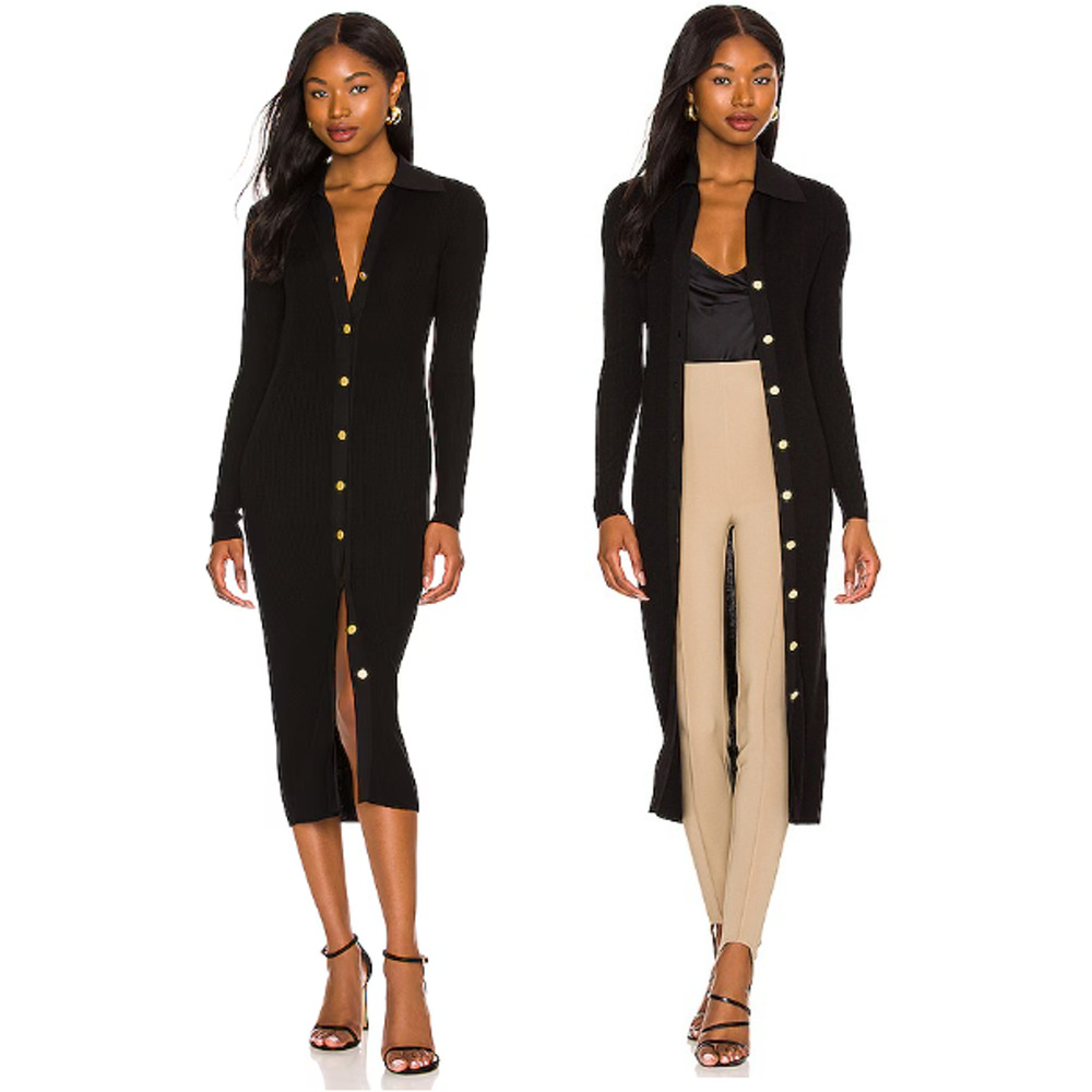 Alice + Olivia Alcina Long Sleeve Button Down Midi Polo Dress Black Women's M
